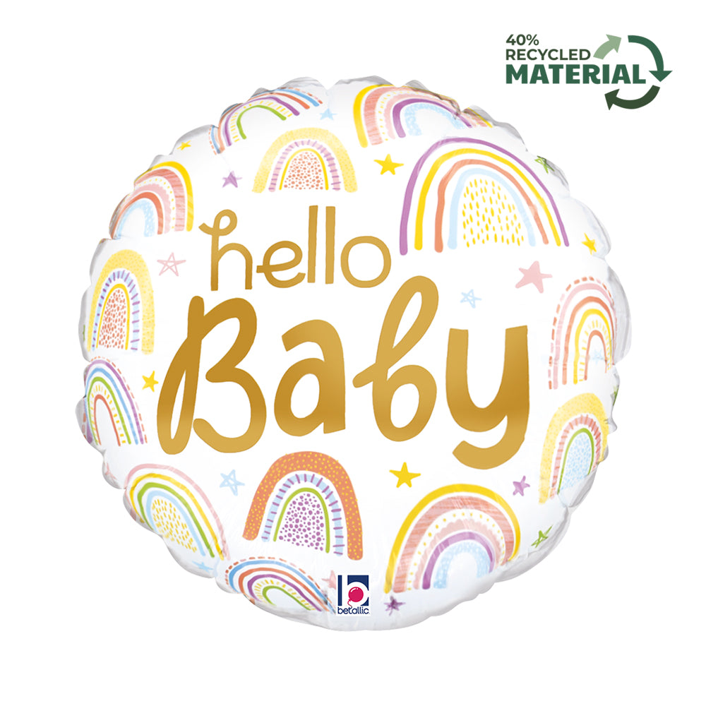 Ballon alu rond Hello Baby Arc-en-ciel 46cm