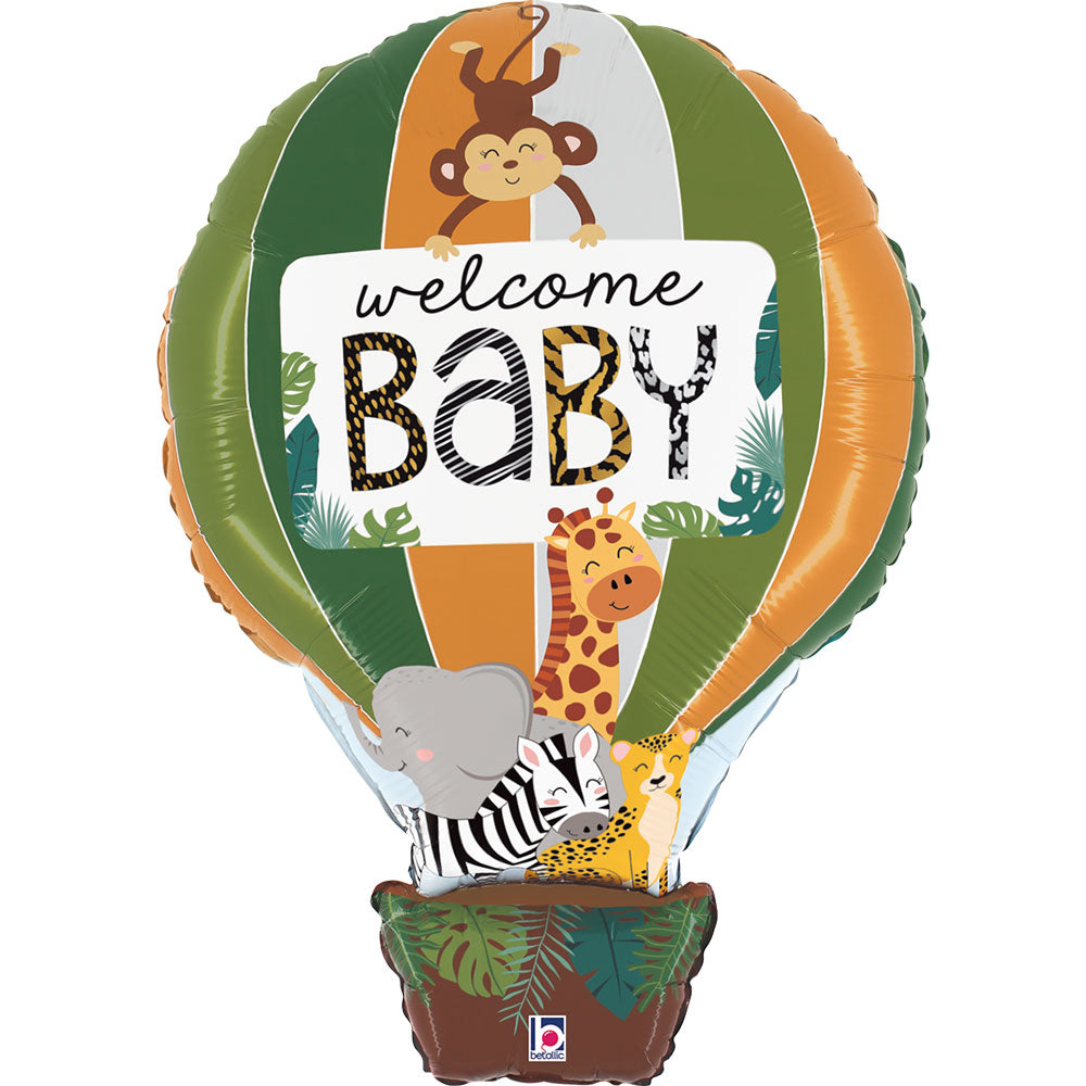 Ballon alu Montgolfière Jungle Safari "Welcome Baby" 61cm