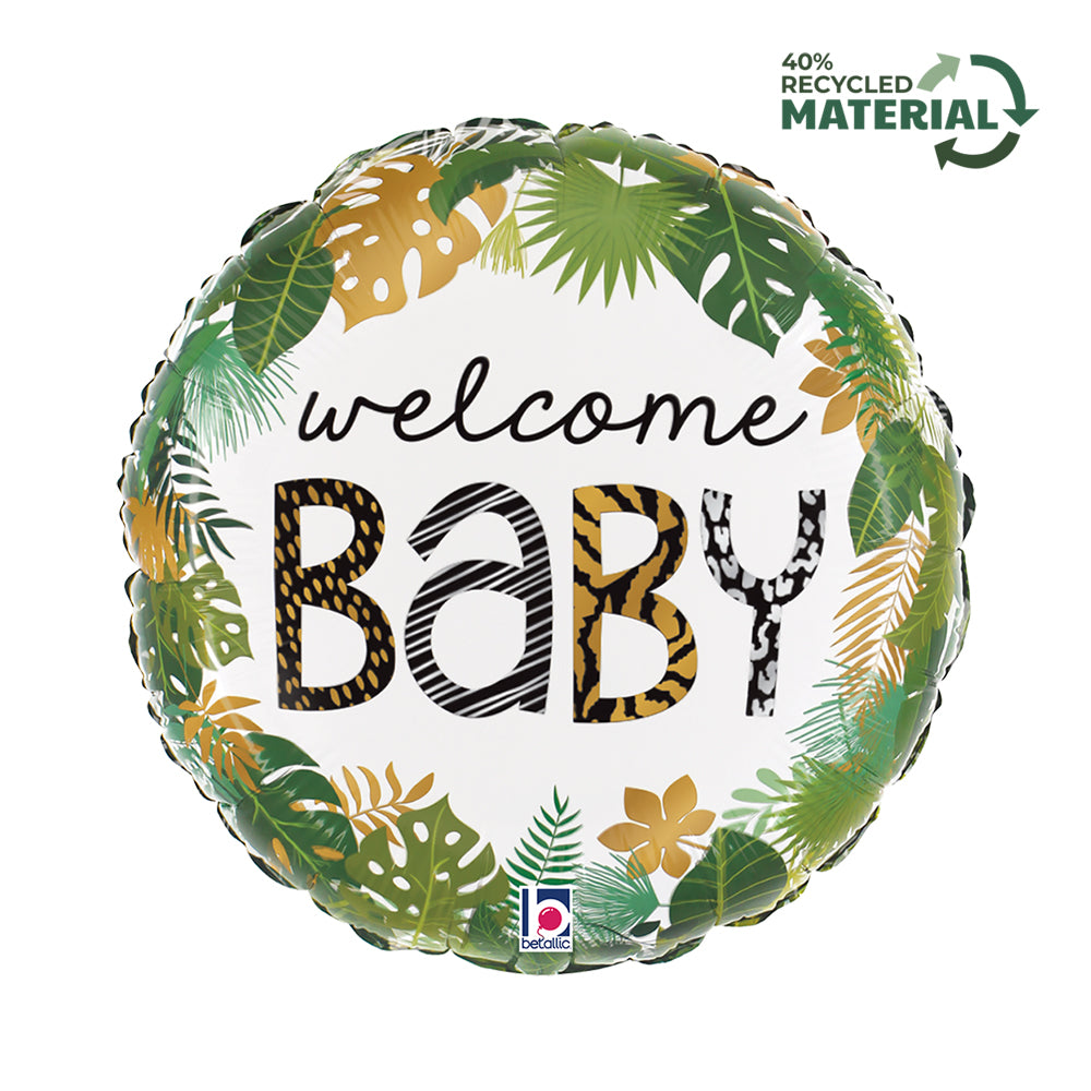 Ballon alu rond Jungle "Welcome Baby" 46cm