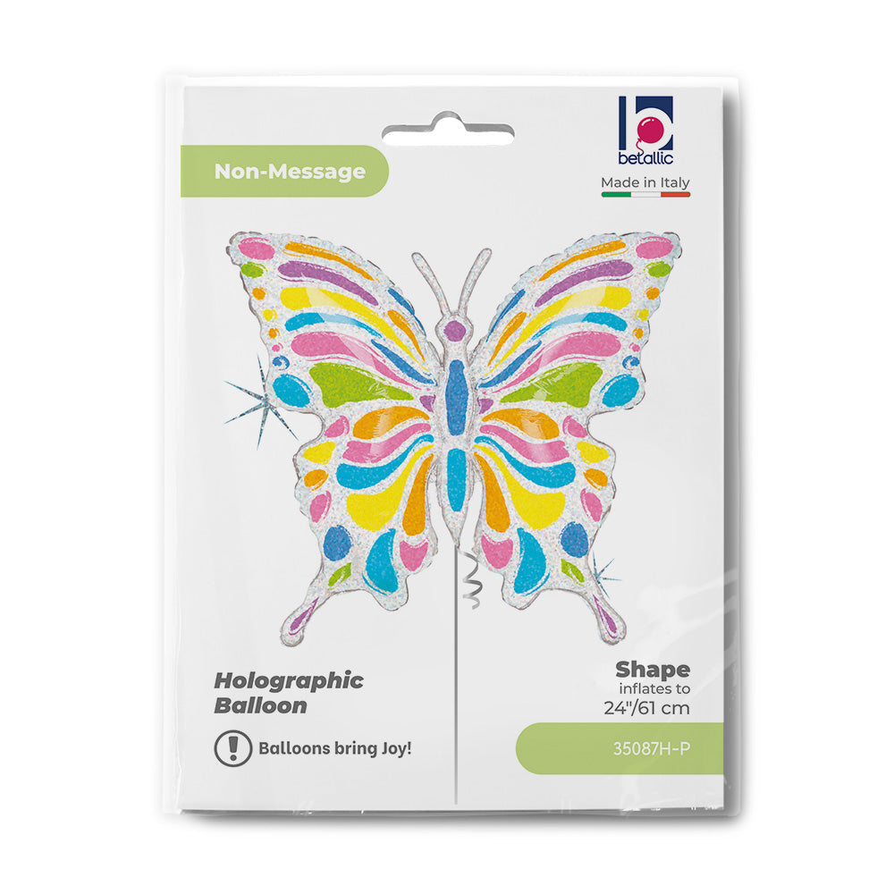 Ballon alu Papillon Multicolore Holographique 61cm