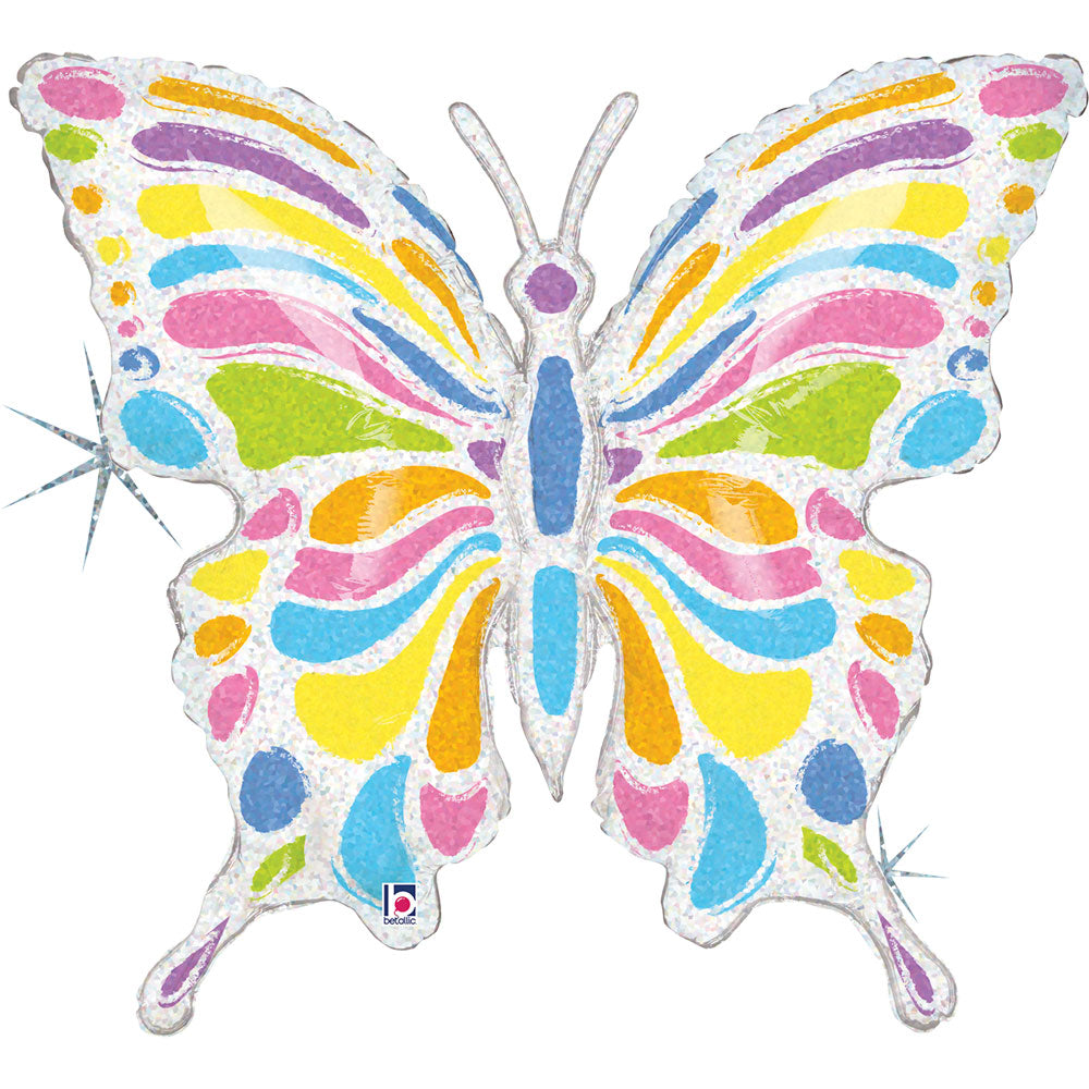Ballon alu Papillon Multicolore Holographique 61cm