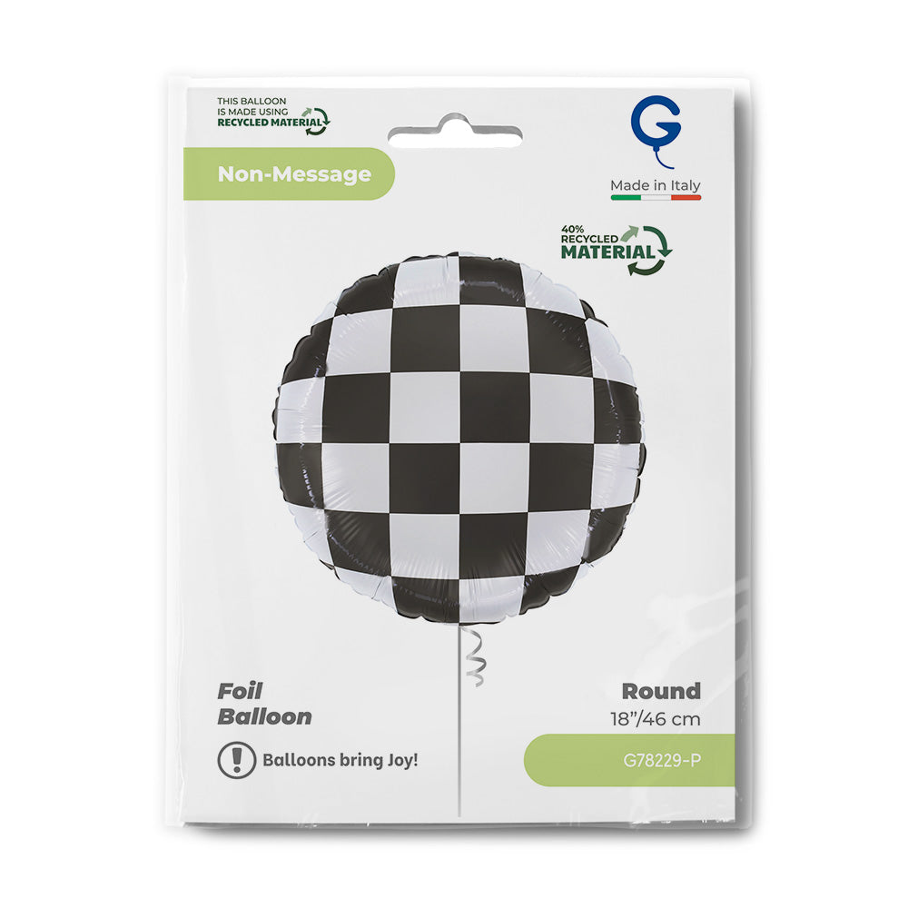 Ballon alu rond Damier 46cm
