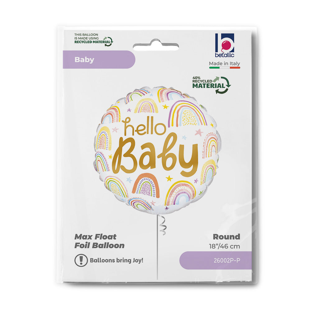 Ballon alu rond Hello Baby Arc-en-ciel 46cm