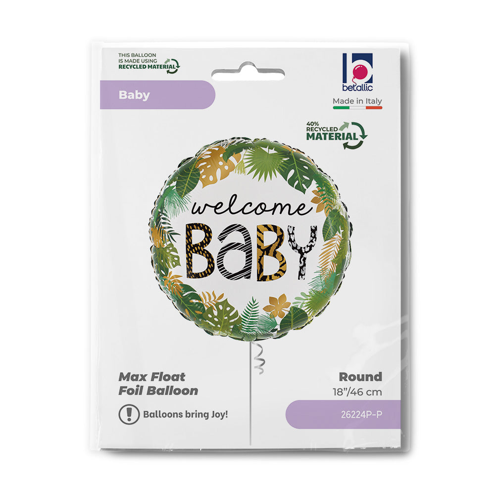 Ballon alu rond Jungle "Welcome Baby" 46cm