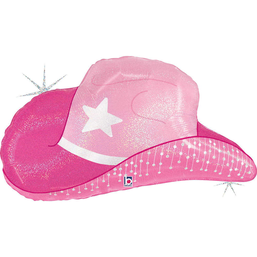 Ballon Alu Chapeau Cowgirl Rose à paillettes 66cm