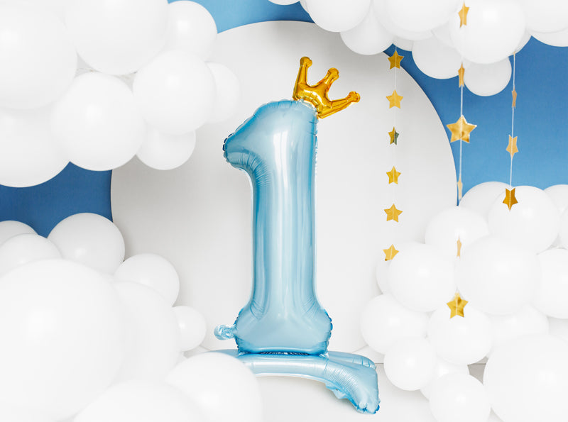 Ballon Chiffre "1" Petit Prince en Mylar Bleu et Or 84cm