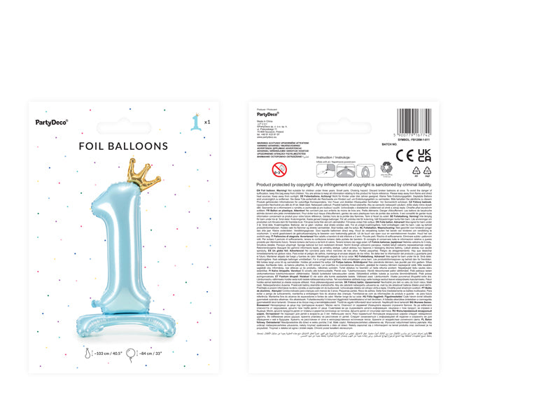 Ballon Chiffre "1" Petit Prince en Mylar Bleu et Or 84cm