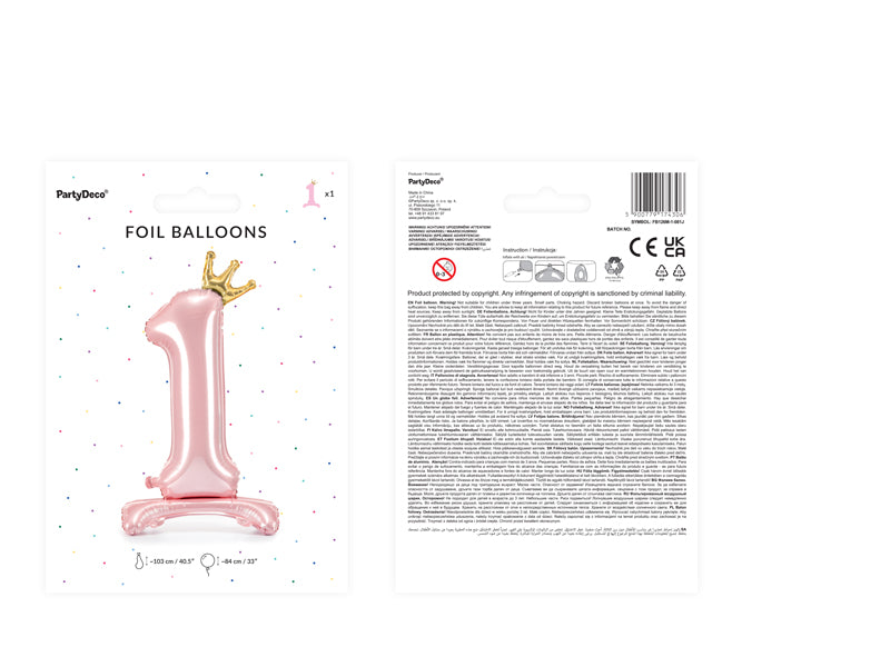 Ballon Chiffre "1" Petite Princesse en Mylar Rose et Or 84cm