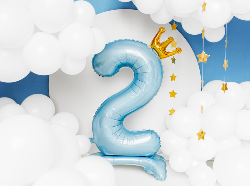 Ballon Chiffre "2" Petit Prince en Mylar Bleu et Or 84cm