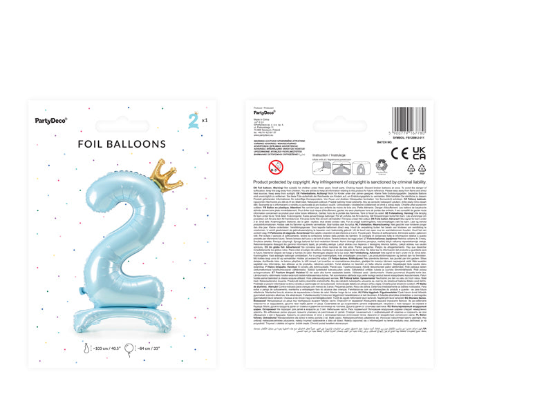 Ballon Chiffre "2" Petit Prince en Mylar Bleu et Or 84cm