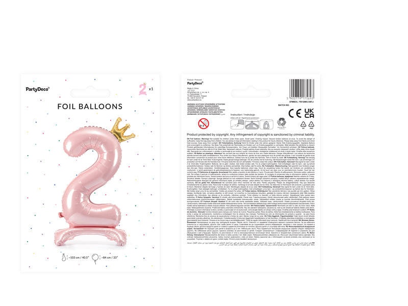 Ballon Chiffre "2" Petite Princesse en Mylar Rose et Or 84cm
