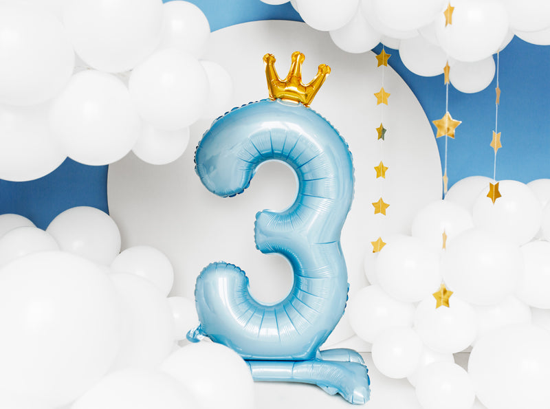 Ballon Chiffre "3" Petit Prince en Mylar Bleu et or 84cm