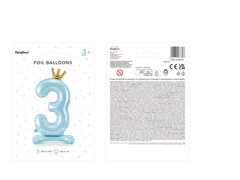 Ballon Chiffre "3" Petit Prince en Mylar Bleu et or 84cm