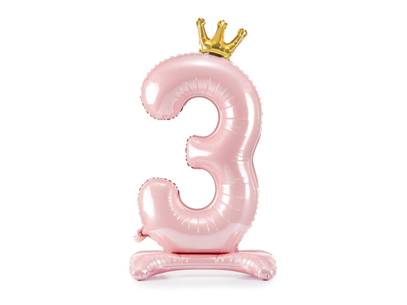 Ballon Chiffre "3" Petite Princesse en Mylar Rose et Or 84cm