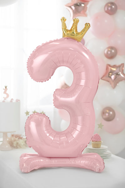 Ballon Chiffre "3" Petite Princesse en Mylar Rose et Or 84cm