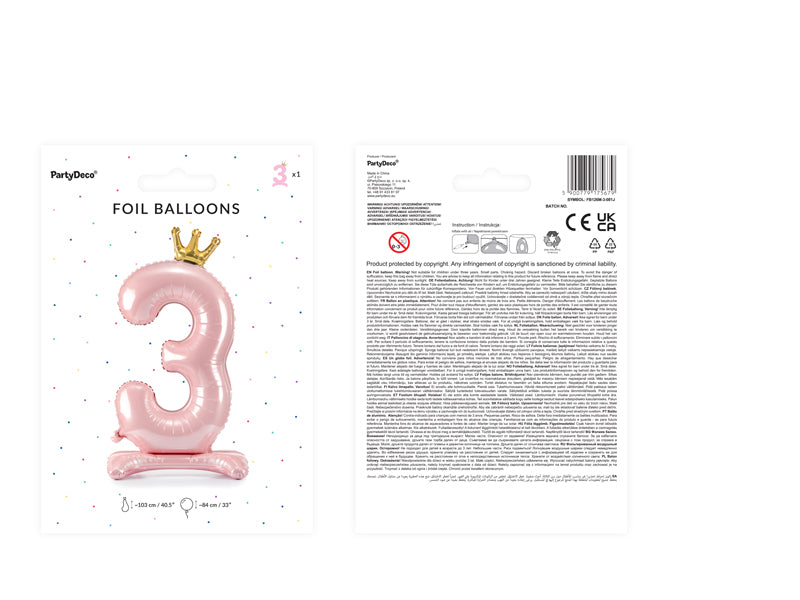 Ballon Chiffre "3" Petite Princesse en Mylar Rose et Or 84cm