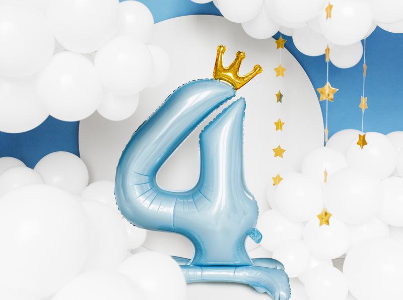 Ballon Chiffre "4" Petit Prince en Mylar Bleu et Or 84cm