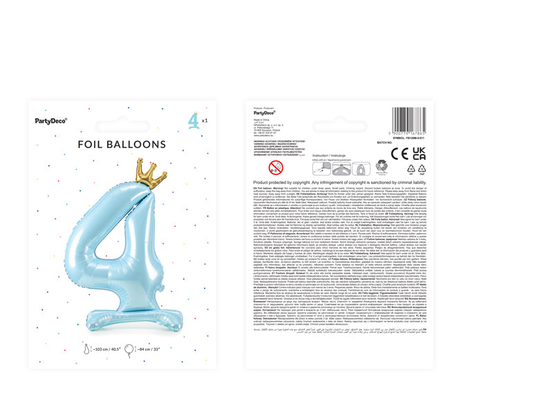Ballon Chiffre "4" Petit Prince en Mylar Bleu et Or 84cm