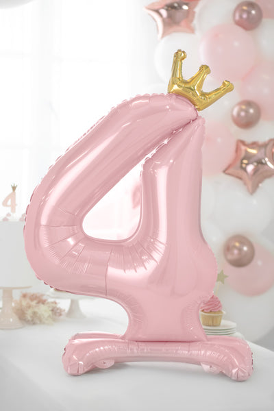 Ballon Chiffre "4" Petite Princesse en Mylar Rose et Or 84cm