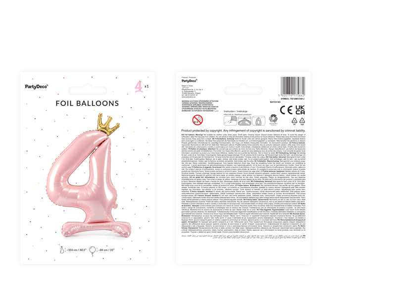 Ballon Chiffre "4" Petite Princesse en Mylar Rose et Or 84cm