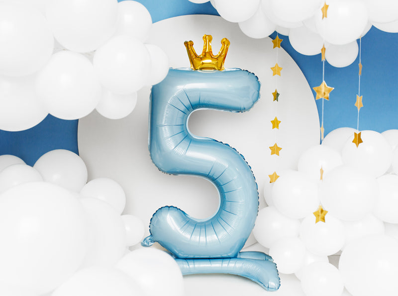 Ballon Chiffre "5" Petit Prince en Mylar Bleu et Or 84cm