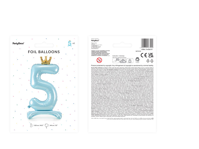 Ballon Chiffre "5" Petit Prince en Mylar Bleu et Or 84cm