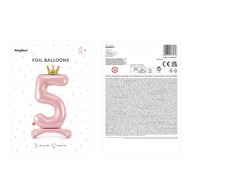 Ballon Chiffre "5" Petite Princesse en Mylar Rose et Or 84cm