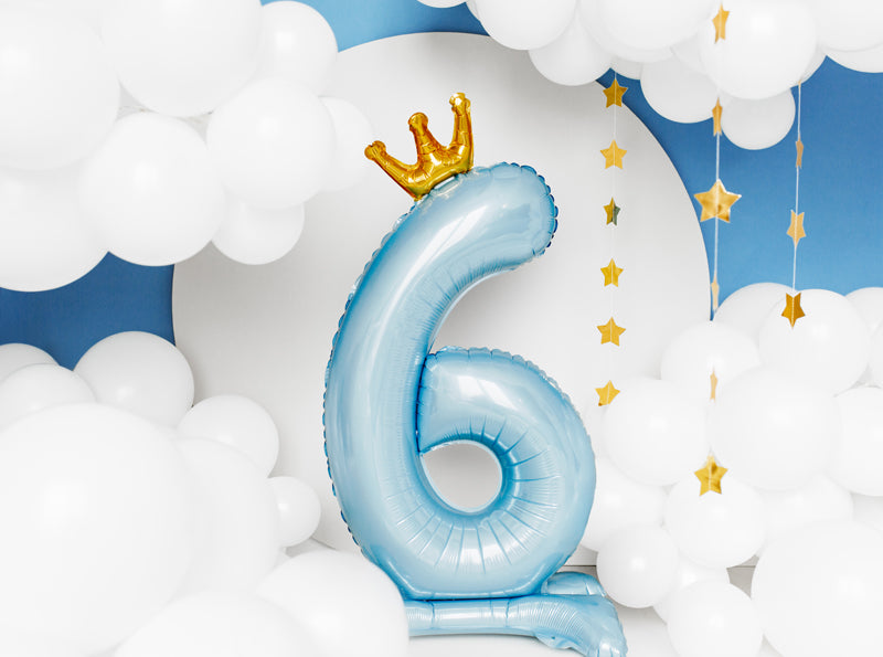 Ballon Chiffre "6" Petit Prince en Mylar Bleu et Or 84cm