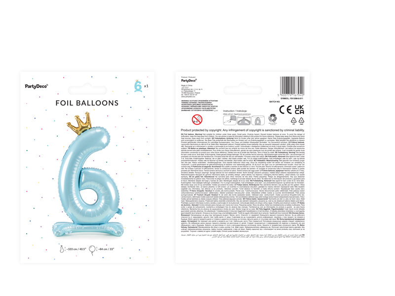 Ballon Chiffre "6" Petit Prince en Mylar Bleu et Or 84cm