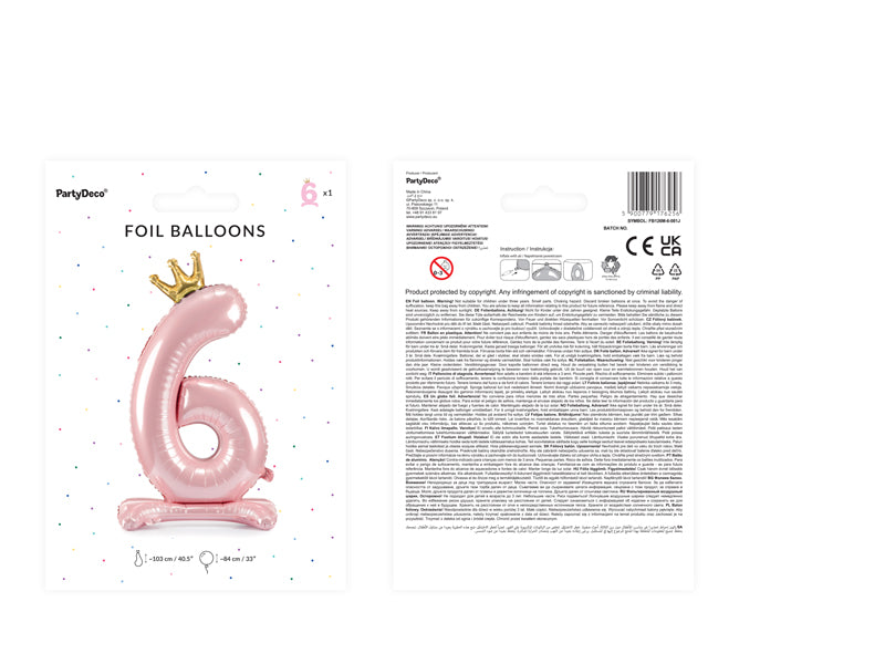 Ballon Chiffre "6" Petite Pricesse en Mylar Rose et Or 84cm