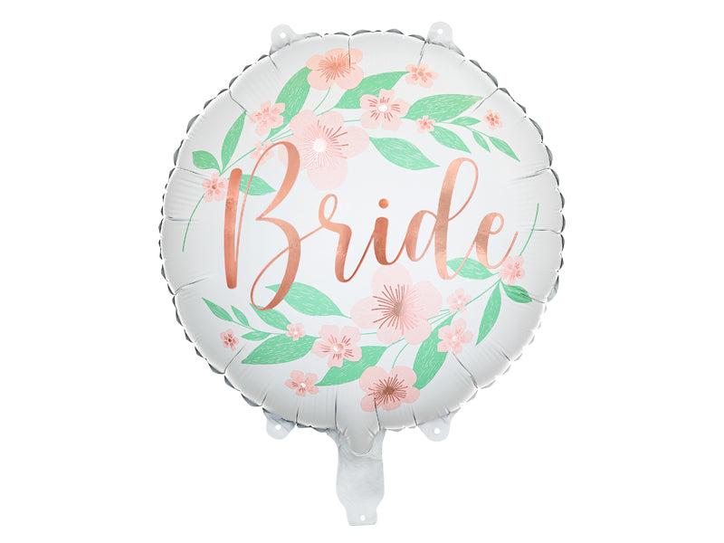 Ballon Rond "Bride" Fleuri blanc rose et vert  Diam 45cm