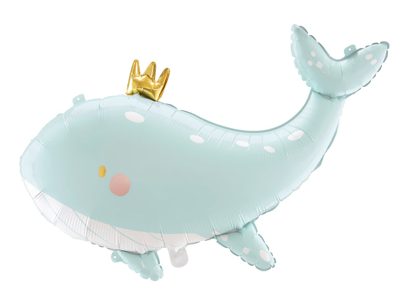 Ballon Baleine couronne Vert d'eau et Or 93x60cm