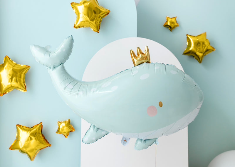 Ballon Baleine couronne Vert d'eau et Or 93x60cm