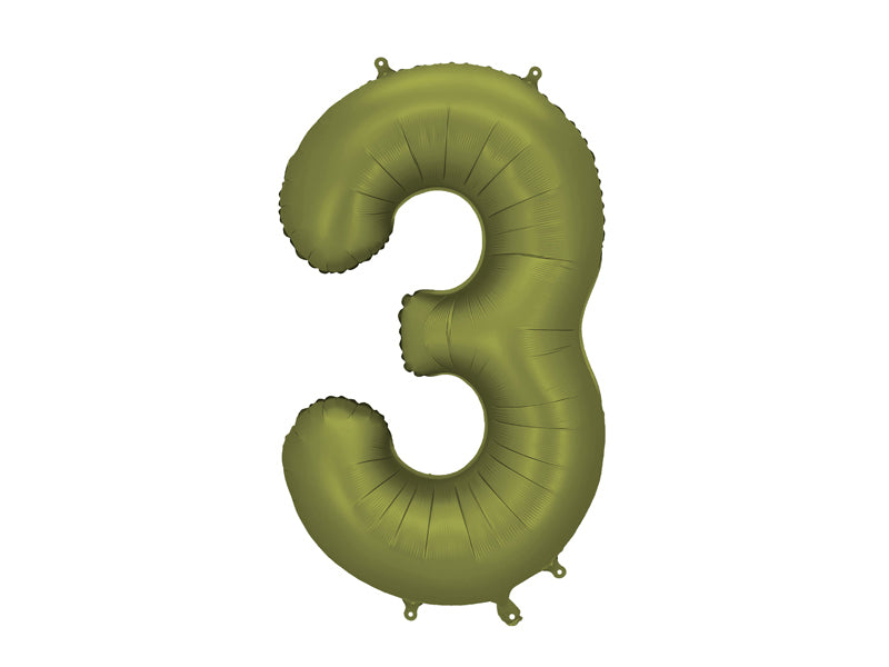 Ballon Chiffre "3" en aluminium Vert Olive 86cm