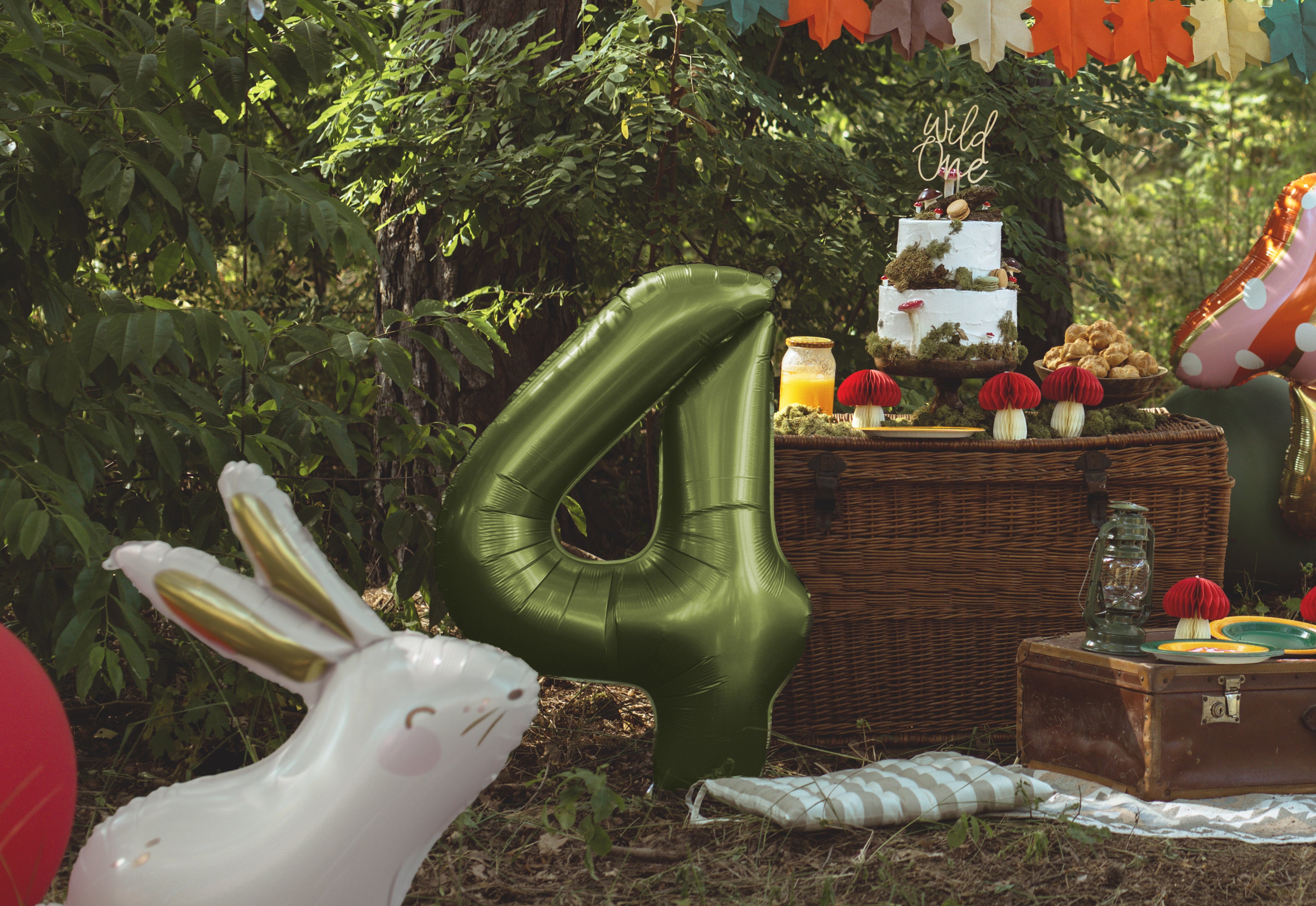 Ballon Chiffre "4" en aluminium Vert Olive 86cm
