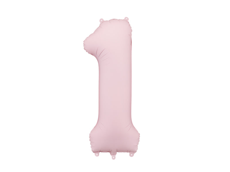 Ballon Chiffre "1" en aluminium Rose Clair Mat 86cm