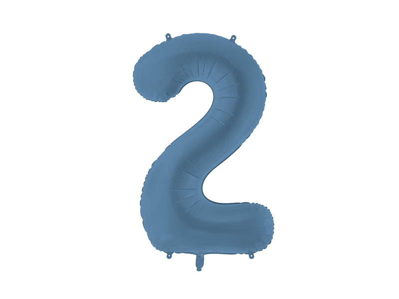 Ballon Chiffre "2" en aluminium Bleu Mat 86cm