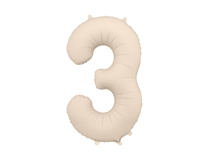 Ballon Chiffre "3" en aluminium Beige Mat 86cm