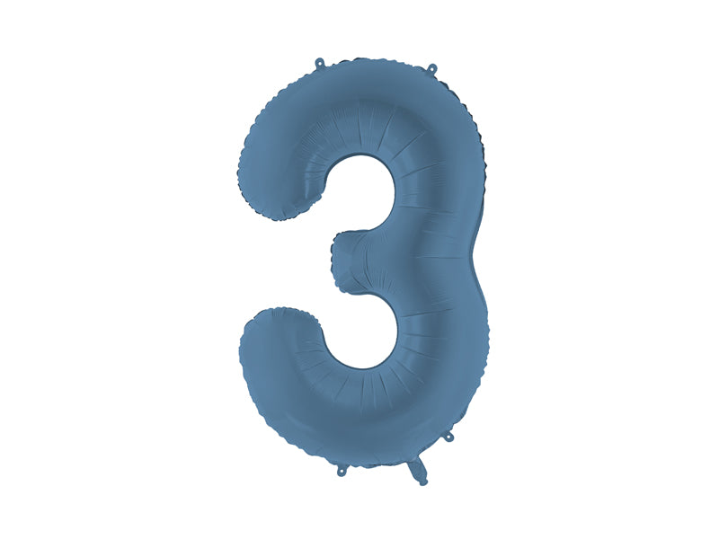 Ballon Chiffre "3" en aluminium Bleu Mat 86cm
