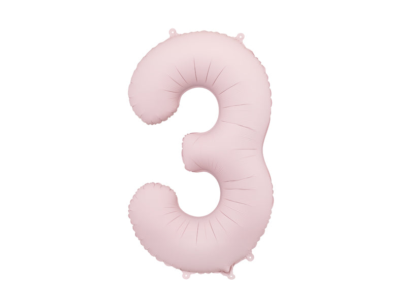 Ballon Chiffre "3" en aluminium Rose Clair Mat 86cm