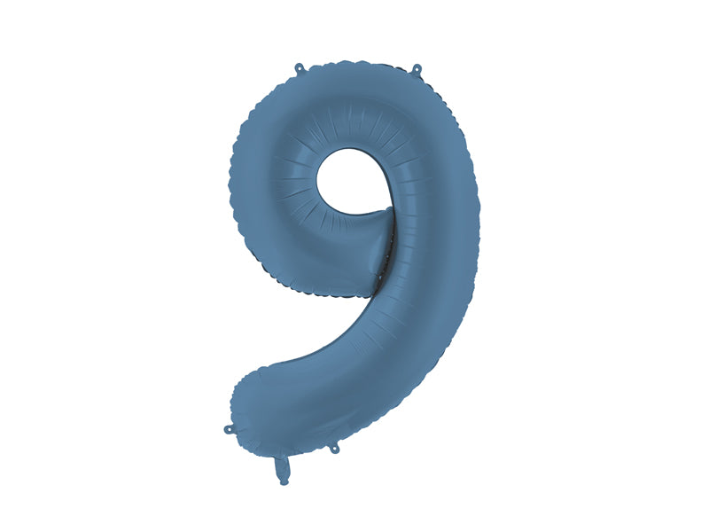 Ballon Chiffre "9"en aluminium Bleu Mat 86cm