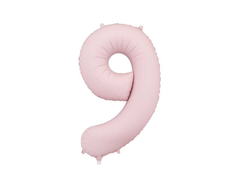 Ballon Chiffre "9" en aluminium Rose Clair Mat 86cm