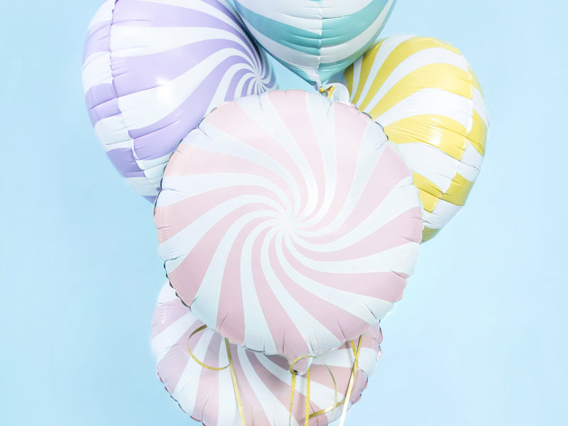 Ballon Bonbon Rond en Mylar Rose et Blanc Diam 35cm