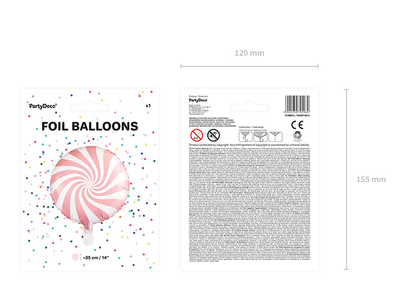 Ballon Bonbon Rond en Mylar Rose et Blanc Diam 35cm