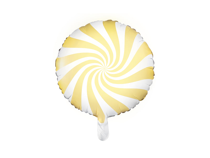 Ballon Bonbon Rond en Mylar Jaune et Blanc Diam 35cm
