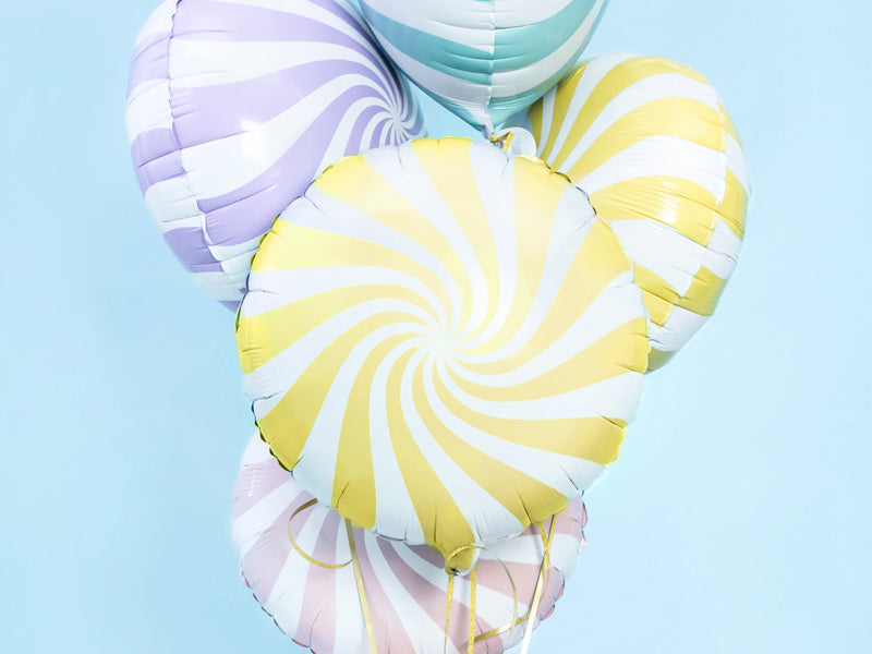 Ballon Bonbon Rond en Mylar Jaune et Blanc Diam 35cm