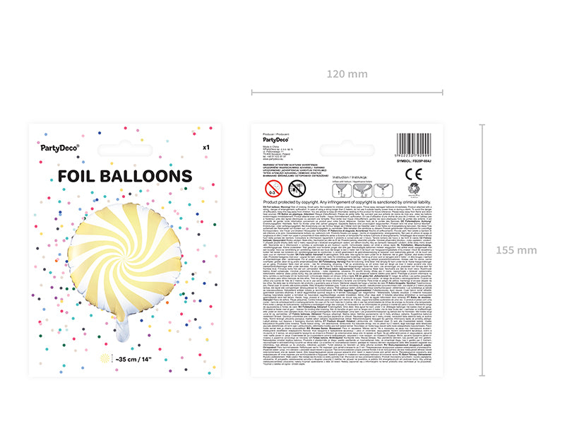 Ballon Bonbon Rond en Mylar Jaune et Blanc Diam 35cm