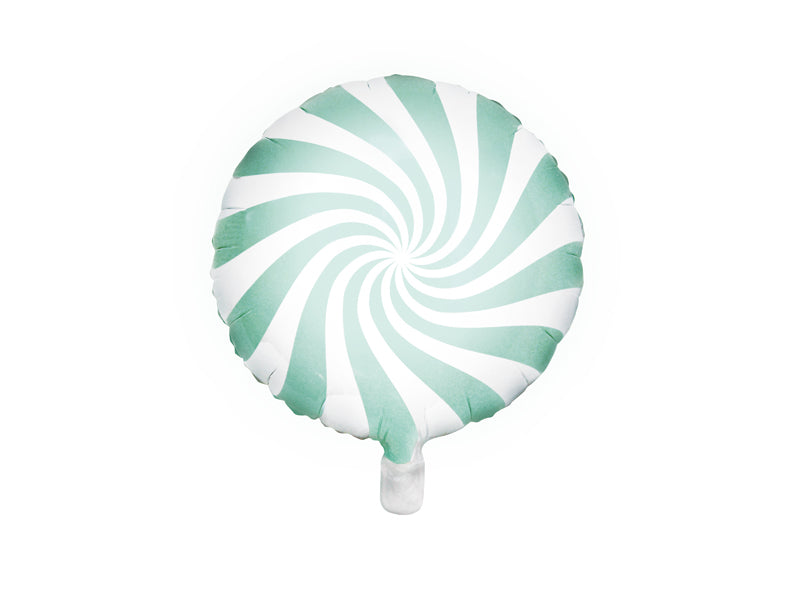 Ballon Bonbon Rond en Mylar Vert Menthe et Blanc Diam 35cm