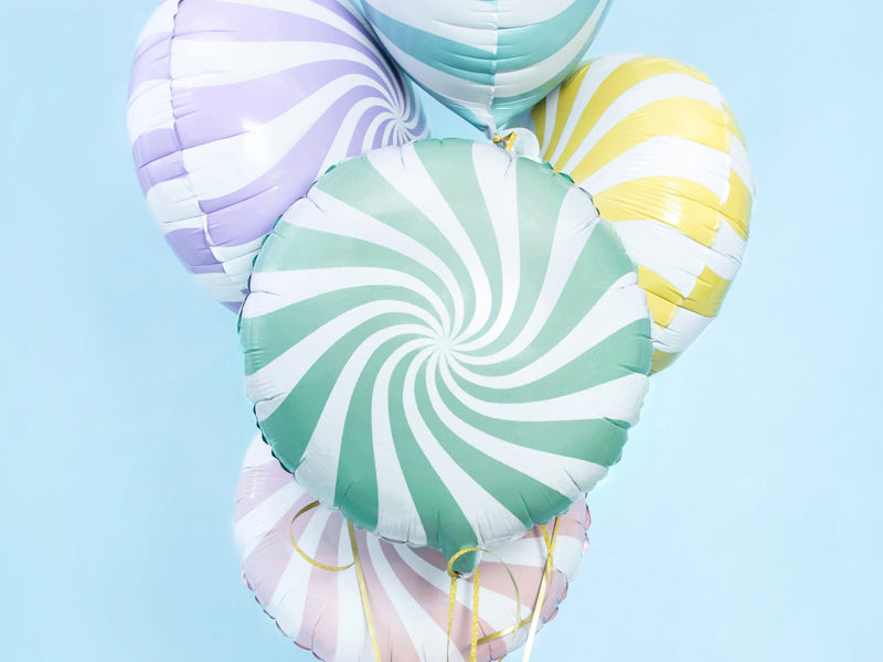 Ballon Bonbon Rond en Mylar Vert Menthe et Blanc Diam 35cm