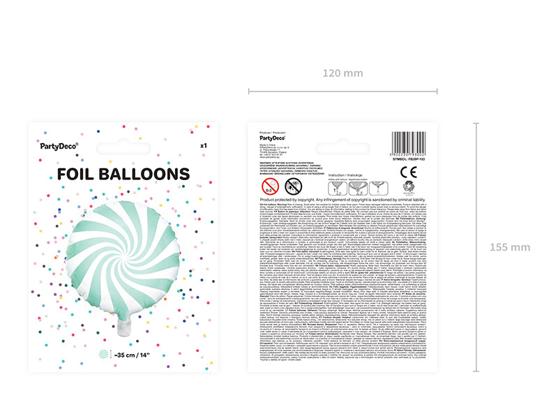 Ballon Bonbon Rond en Mylar Vert Menthe et Blanc Diam 35cm